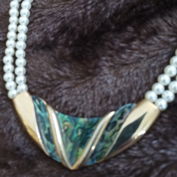 Vintage abalone faux pearl choker - Picture 2 of 6